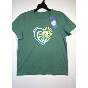Life is Good T-Shirt Womens Medium Green NEW Heart Wave Sun Graphic Crusher Tee